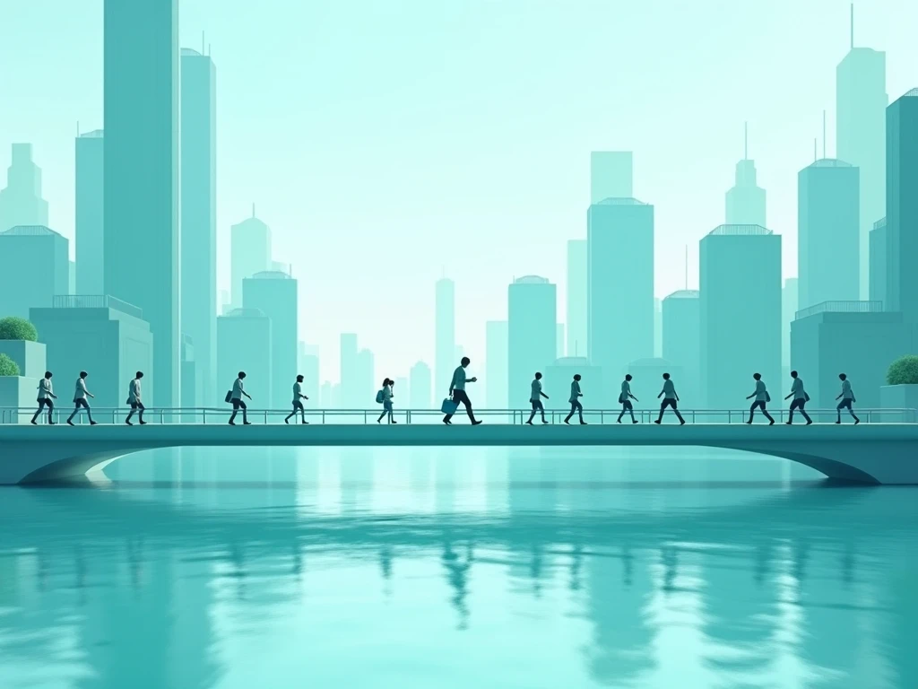 Minimal city skyline in aqua tones symbolizing structured movement in urban space